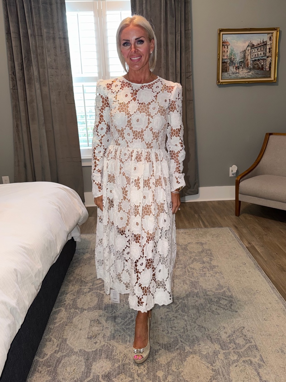 SELF-PORTRAIT WHITE 3D COTTON LACE
MIDI DRESS